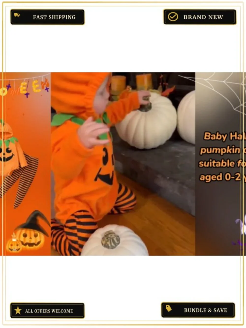 Infant Pumpkin Halloween Costume Set Hoodie Top Striped Pants Fall Outfit
